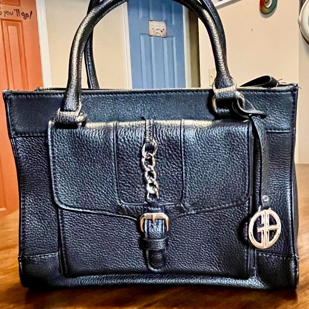 Giani Bernini Black Pebbled Genuine Leather Handbag Satchel Purse